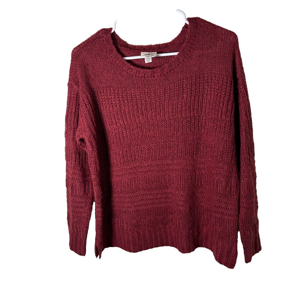 St John's Bay Sweater Women's Petite Medium Red Pullover Striped Long Sleeve